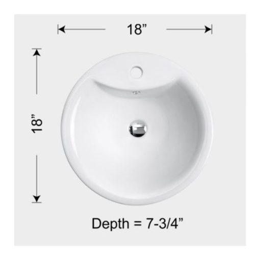 Dimensions view showing Overmount Ceramic Vessel Sink SIS-CV08W measurements