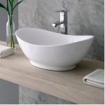 Angled view showing Overmount Ceramic Vessel Sink SIS-CV09W prile and basin shape
