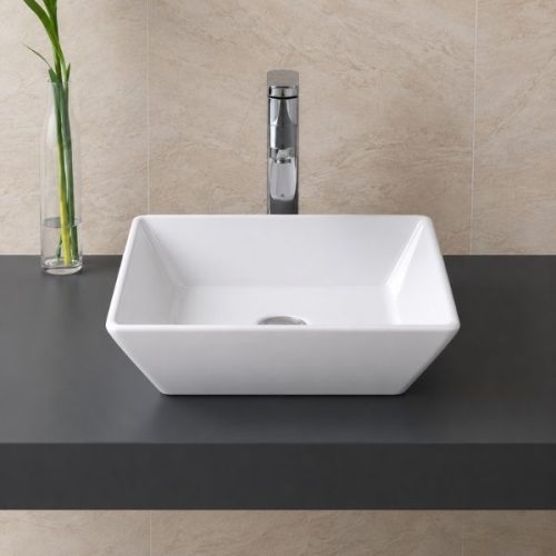 Front view showing Overmount Ceramic Vessel Sink SIS-CV10W basin and rim