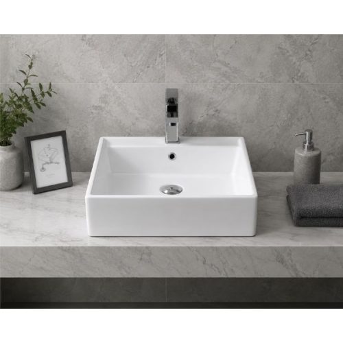 Front view showing Overmount Ceramic Vessel Sink SIS-CV11W basin and rim