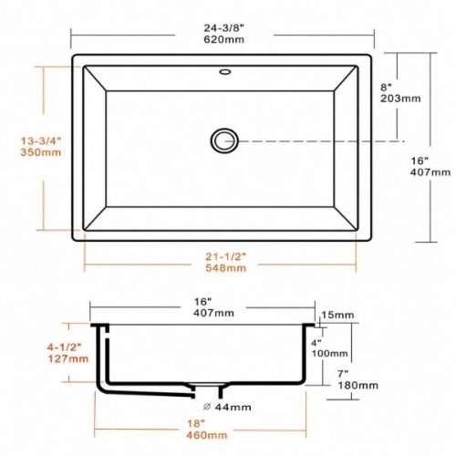 PL-1647 ADA Porcelain Undermount Bathroom Sink dimensions diagram