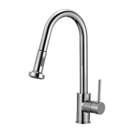 Angled view showing PL-8213 Brushed Nickel Single Hole Pull-Down Kitchen Faucet spout and handle