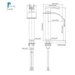 Dimension diagram for PL-8136 Brushed Nickel Single Hole Vessel Bathroom Faucet