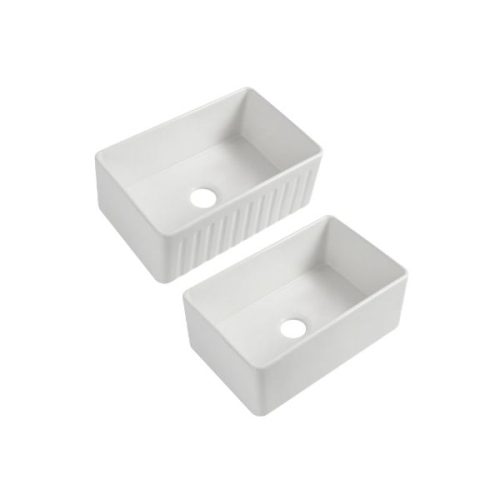 Angle View PL-FC3018SB Fireclay Reversible Farmhouse Kitchen Sink