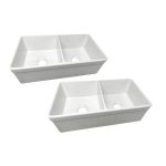 Angle View PL-FC3318DB Fireclay Reversible Farmhouse Kitchen Sink