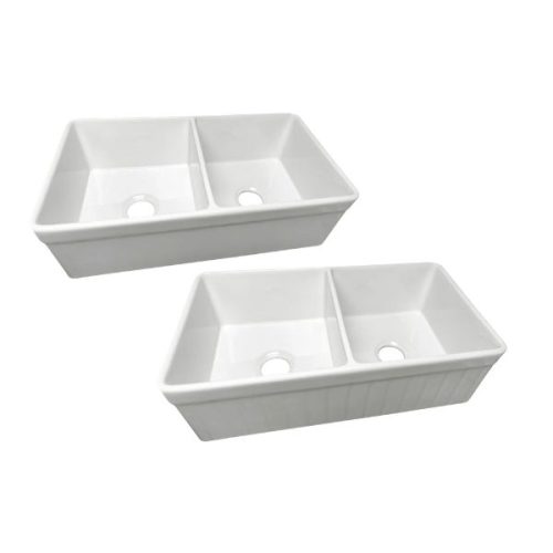 Angle View PL-FC3318DB Fireclay Reversible Farmhouse Kitchen Sink