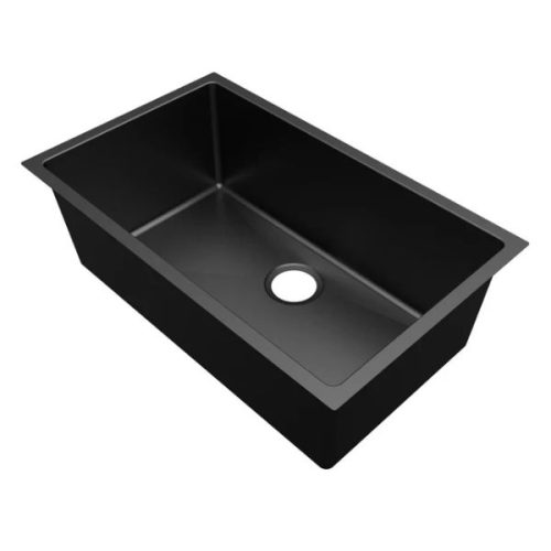 Angled view showing PL-GMB109 R15 Gunmetal Black Kitchen Sink and gunmetal finish