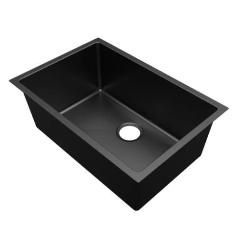 Angled view showing PL-GMB111 R15 Gunmetal Black Kitchen Sink and gunmetal finish