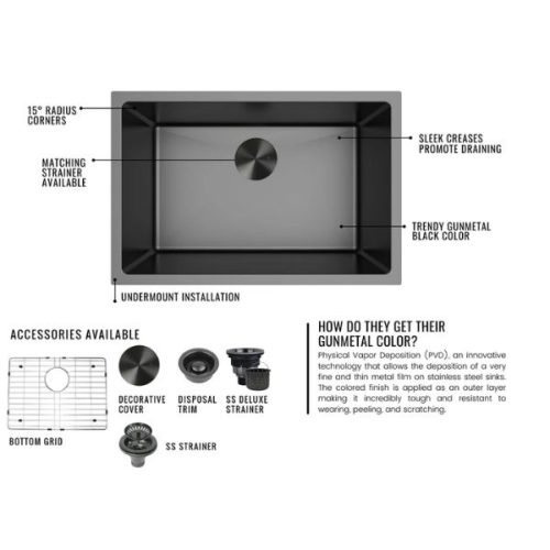 Detailed view PL-GMB111 R15 Gunmetal Black Kitchen Sink finish and sink edge