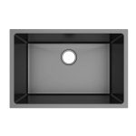 Top view showing PL-GMB111 R15 Gunmetal Black Kitchen Sink basin and drain opening