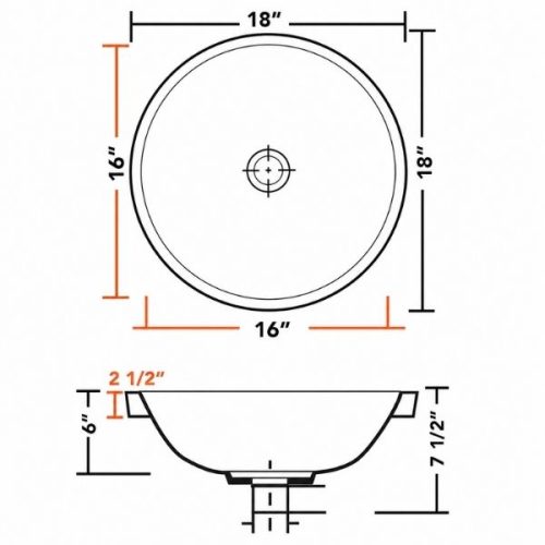 PL-3086 Porcelain Semi-Recessed Bathroom Sink dimensions diagram
