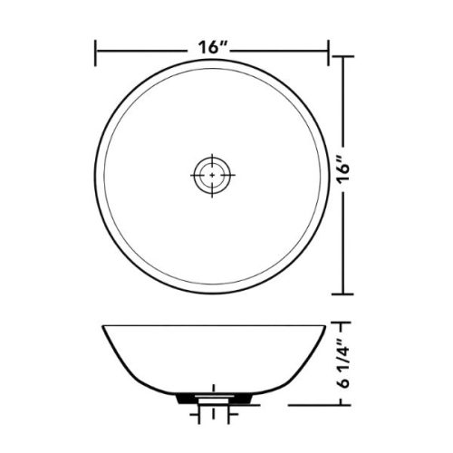 PL-3001 White Porcelain Vessel Bathroom Sink dimensions diagram