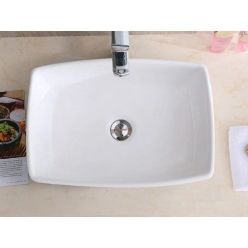 Top view PL-3081 White Porcelain Vessel Bathroom Sink with vessel basin opening and rim
