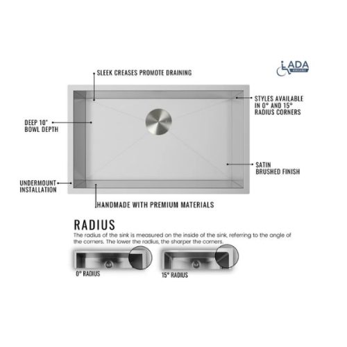 Detailed view PL-HA124 R0 Stainless Steel Farmhouse Kitchen Sink apron front and finish