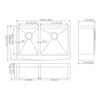 Dimension diagram PL-HA139 R15 Stainless Steel Farmhouse Kitchen Sink