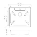 Dimension diagram for PL-VT2522 Single Bowl Topmount Sink 3 Holes