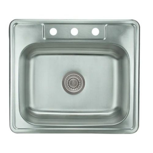Top view showing PL-VT2522 Single Bowl Topmount Sink 3 Holes basin and faucet holes