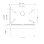 Dimension diagram for PL-VR2718 R20 Stainless Steel Undermount Kitchen Sink