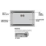 Detailed view PL-VR6040 R20 Stainless Steel Undermount Kitchen Sink finish and sink edge