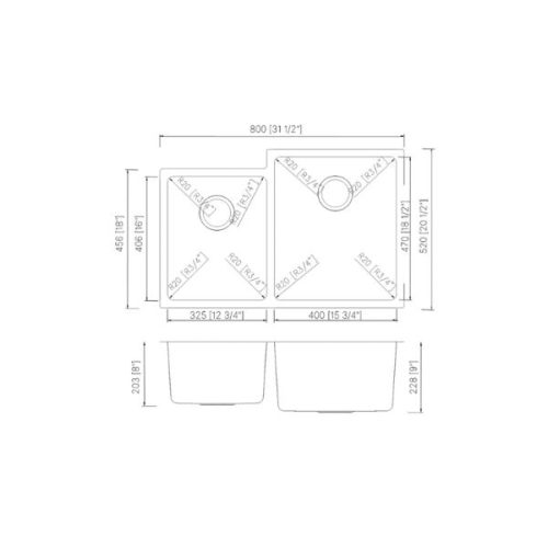 PL-VR4060 R20 Stainless Steel Undermount Kitchen Sink dimensions diagram