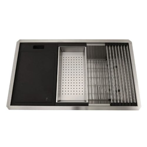 Gallery view 28″ Workstation Ledge Stainless Steel Sink with workstation sink layout and stainless steel finish