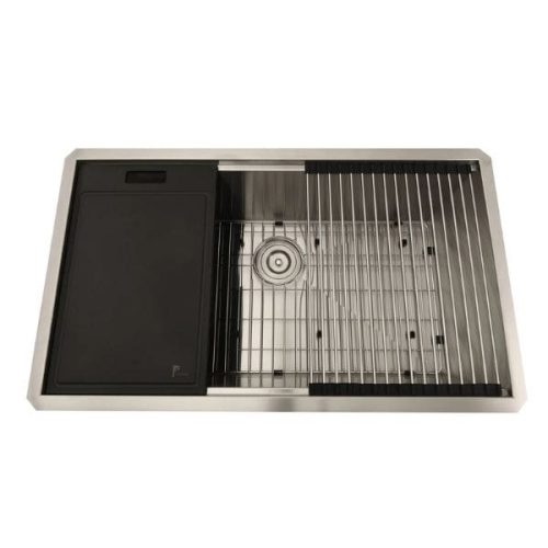 Gallery view 28″ Workstation Ledge Stainless Steel Sink with workstation sink layout and stainless steel finish