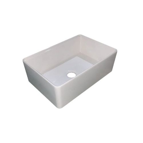 Angled view showing PL-FC3020WS Workstation Style Fireclay Sink with farmhouse front and workstation ledge
