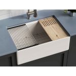 PL-FC3020WS Workstation Style Fireclay Sink arranged as a kitchen workstation sink application