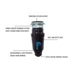 Detailed view Pelicanator ½HP Garbage Disposal housing and sink connection assembly