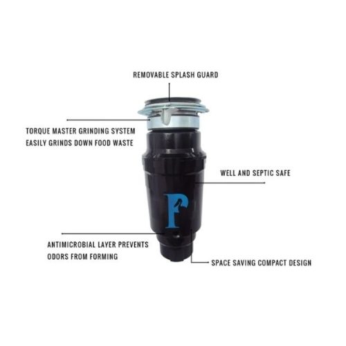 Detailed view Pelicanator ½HP Garbage Disposal housing and sink connection assembly