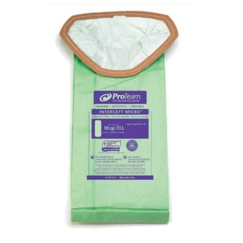 Front view showing ProTeam 107313 Intercept Micro Filter Bags package and bag label