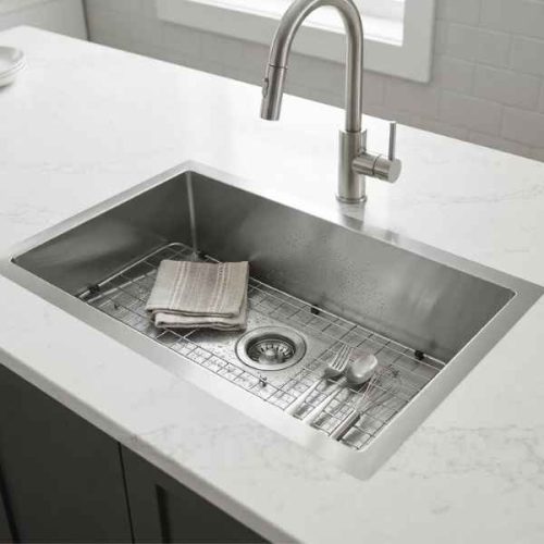 Small Single Bowl Sink 18 Gauge SIS-UZ106-ZR installed in a modern kitchen in use