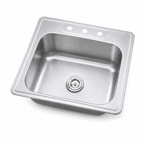 Angled view showing Top Mount Single Bowl Sink 18 Gauge SIS-102-DI basin and rim