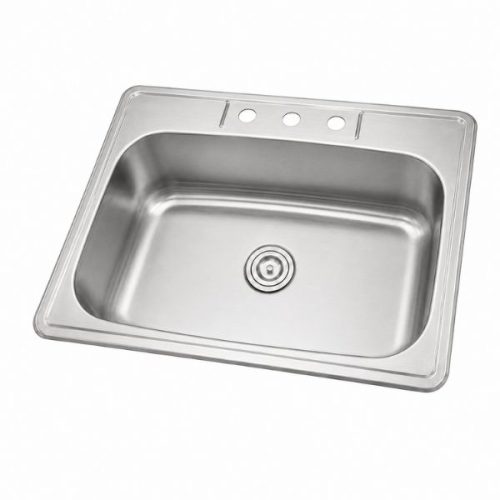 Angled view showing Top Mount Single Bowl Sink 18 Gauge basin and rim