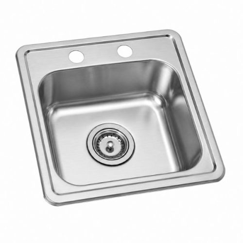 Angled view showing Top Mount Small Single Bowl Sink 18 Gauge basin and rim