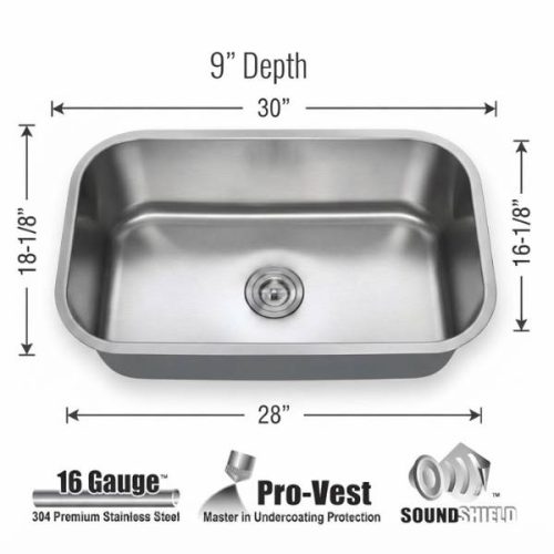 Ursa Big Single Bowl Kitchen Sink 16 Gauge dimensions