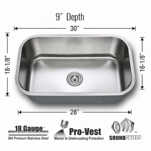Dimensions view showing Ursa Big Single Bowl Kitchen Sink 18 Gauge measurements