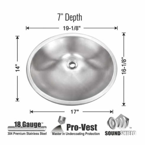 Vanity sink 17 x 16 1/8 SIS-1714S dimensions