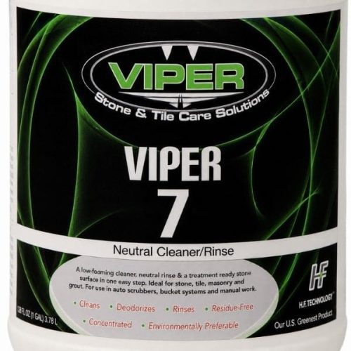 Close-up view Viper 7 Neutral Cleaning Agent container label and packaging