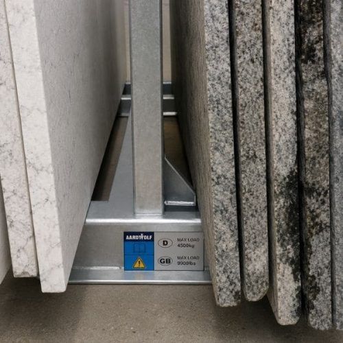Weha Bison Slab Rack in use storing stone slabs