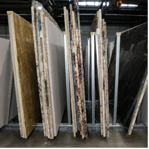 Weha Buffalo Slack Rack 72″ Tall Poles in use storing stone slabs