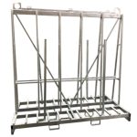 Angled view showing Weha Extra Tall A-Frame Transport Cart Double Sided