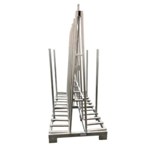 Side view showing Weha Extra Tall A-Frame Transport Cart Double Sided