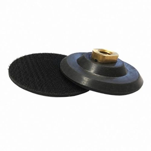 Angled view Weha 4″ Midflex Back Up Pad showing hook-and-loop face and threaded mount