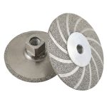 Angled view Weha Vacuum Brazed Medium Cupwheel with diamond abrasive rim and center mounting hole