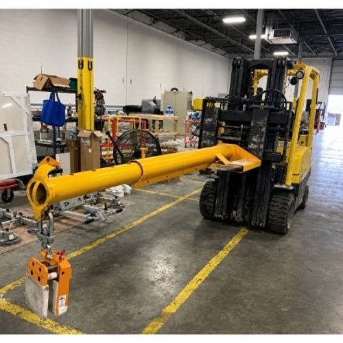 Angled view Weha Yellow Telescopic Forklift Boom