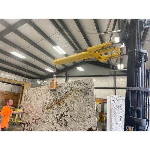 Weha Yellow Telescopic Forklift Boom in use a forklift