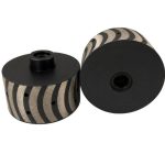 Angled view Weha 3″ x 1 ⅝” Zero Tolerance Coarse Wheel Resin Filled drum wheel