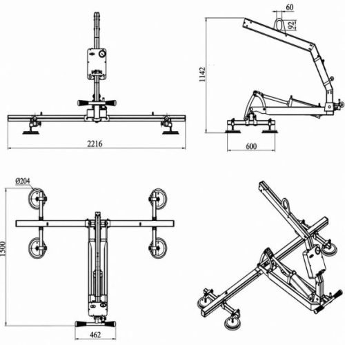 Aardwolf 180 Rotation Vacuum Lifter 160kg dimensional diagram