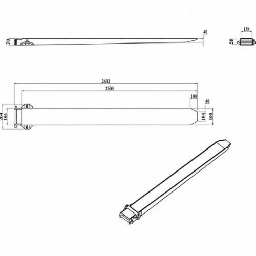 Aardwolf fork Extensions Heavy Duty 2500 dimensional diagram